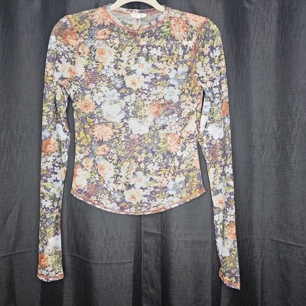 La Meil Womens Y2K Fairy Grunge Floral Sheer Mesh Top Size S Whimsigoth Purple
